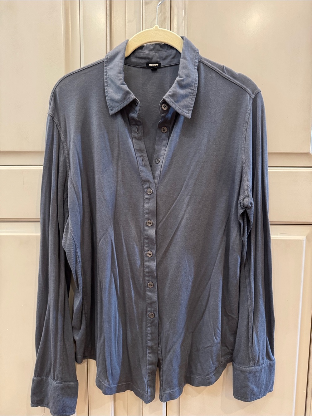 Monrow Relaxed Button-Down Shirt in Slate Blue